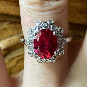 Lab Created Red Sapphire Sterling Silver Cocktail Ring Size 6
